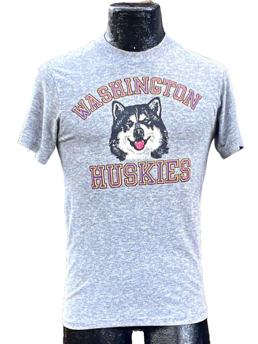 Vintage Washington Huskies College Graphic T Shirt Heather Gray 50/50 Tagged Med